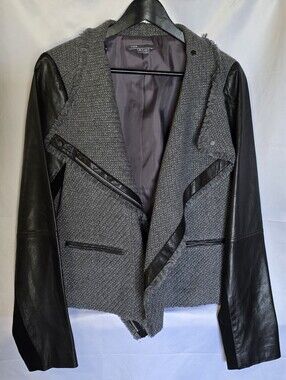 Vince Boucle Lamb Leather Sleeve Moto Jacket